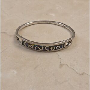 Vintage Alpaca Silver Cancun Mexico Hinge Bangle Bracelet 6.5"